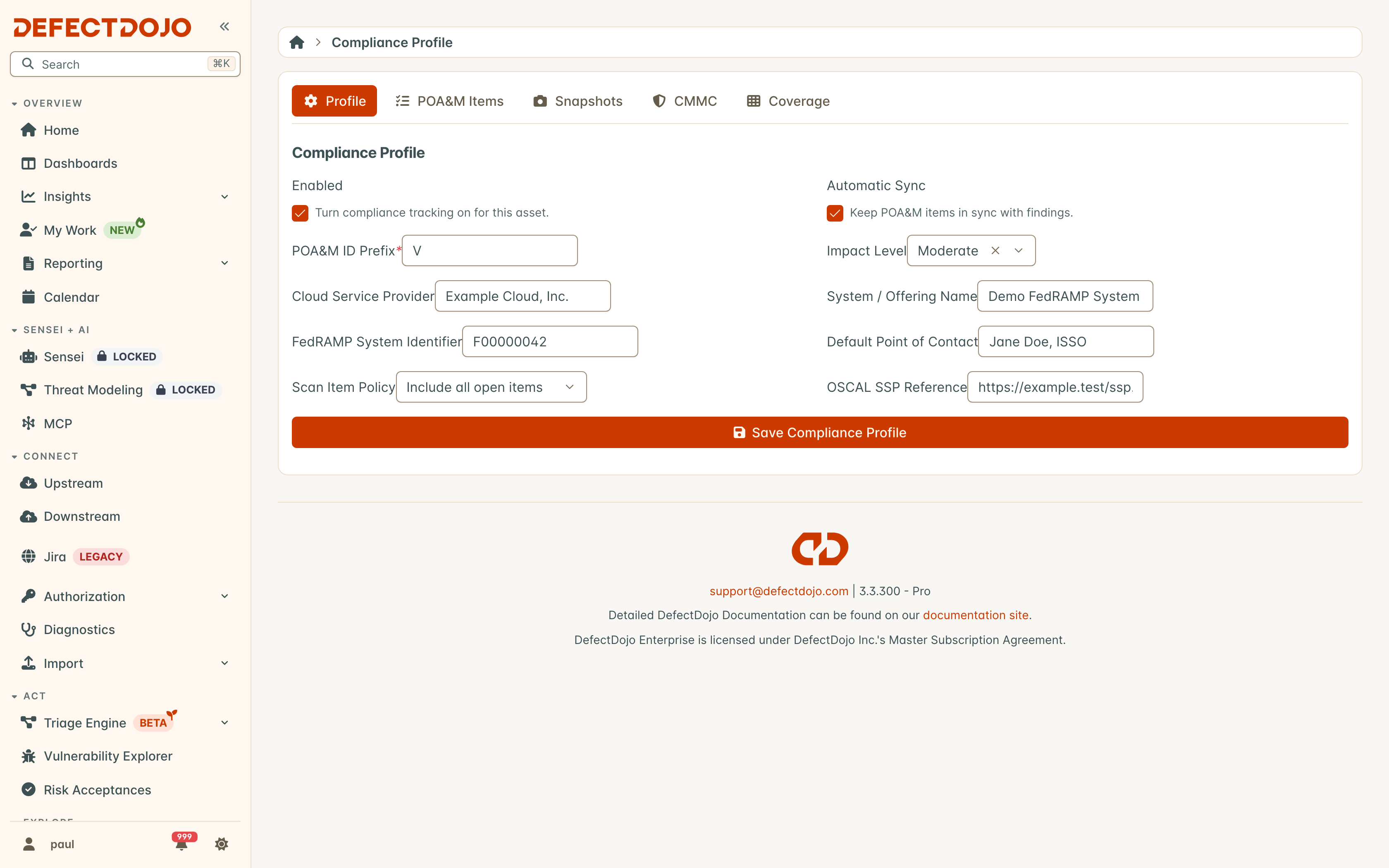 The Compliance Profile form