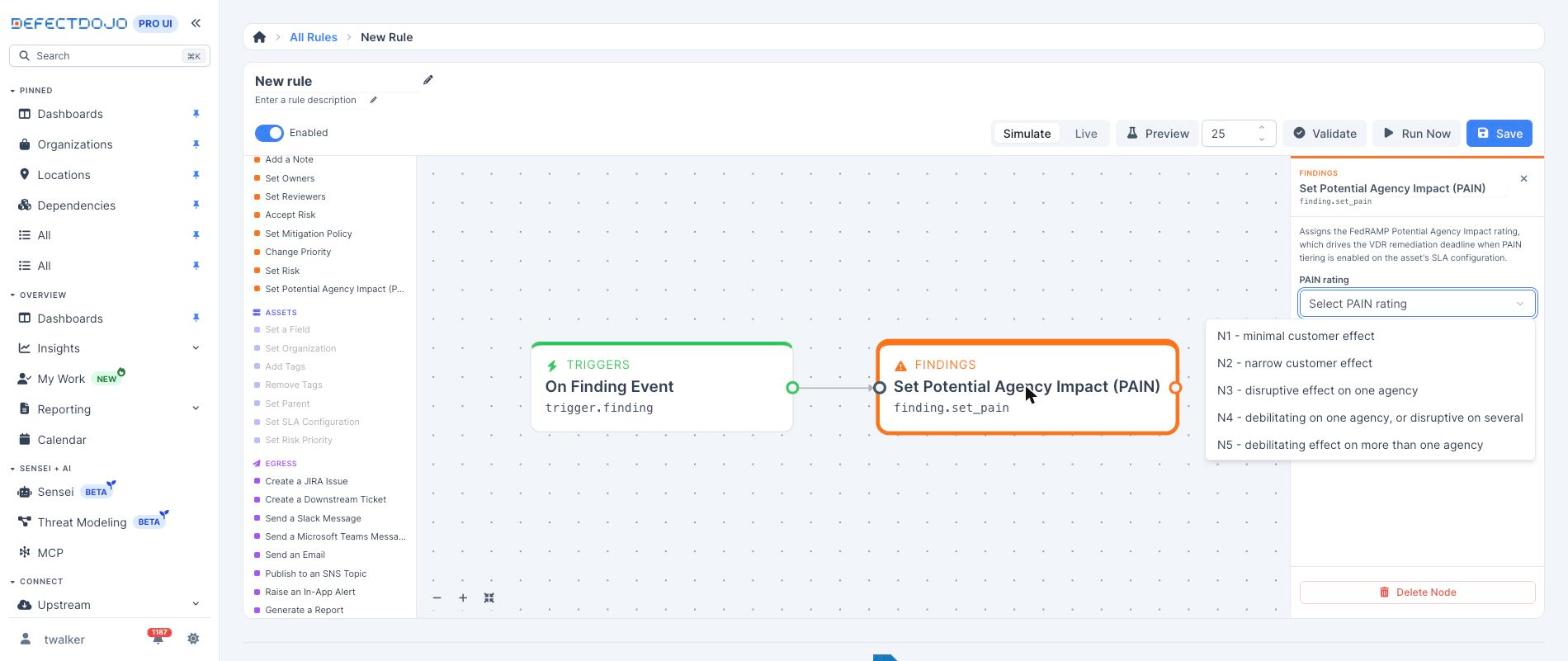 The Set Potential Agency Impact (PAIN) action in the Triage Engine editor