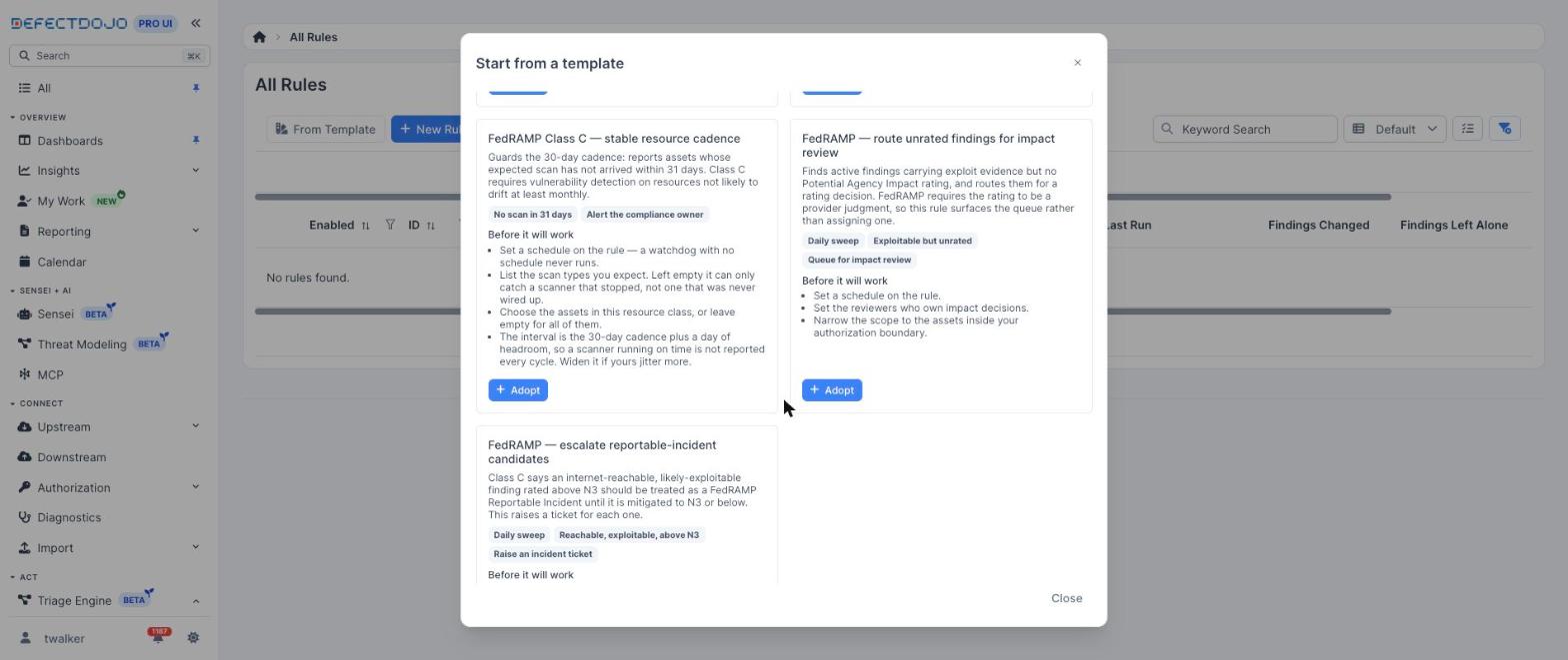 The FedRAMP Class C templates in the Triage Engine template gallery