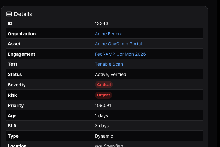 A findingโs Details panel showing the deadline under the flat VDR urgent tier