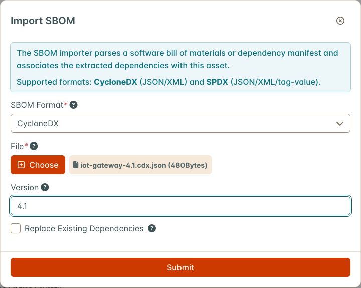 Import SBOM with the release in Version
