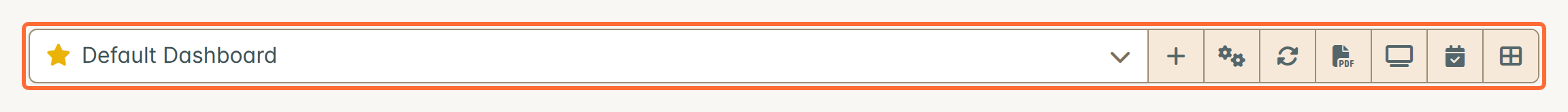The dashboard toolbar (highlighted): the layout picker, plus New Layout, Manage Layouts, Refresh, and Edit