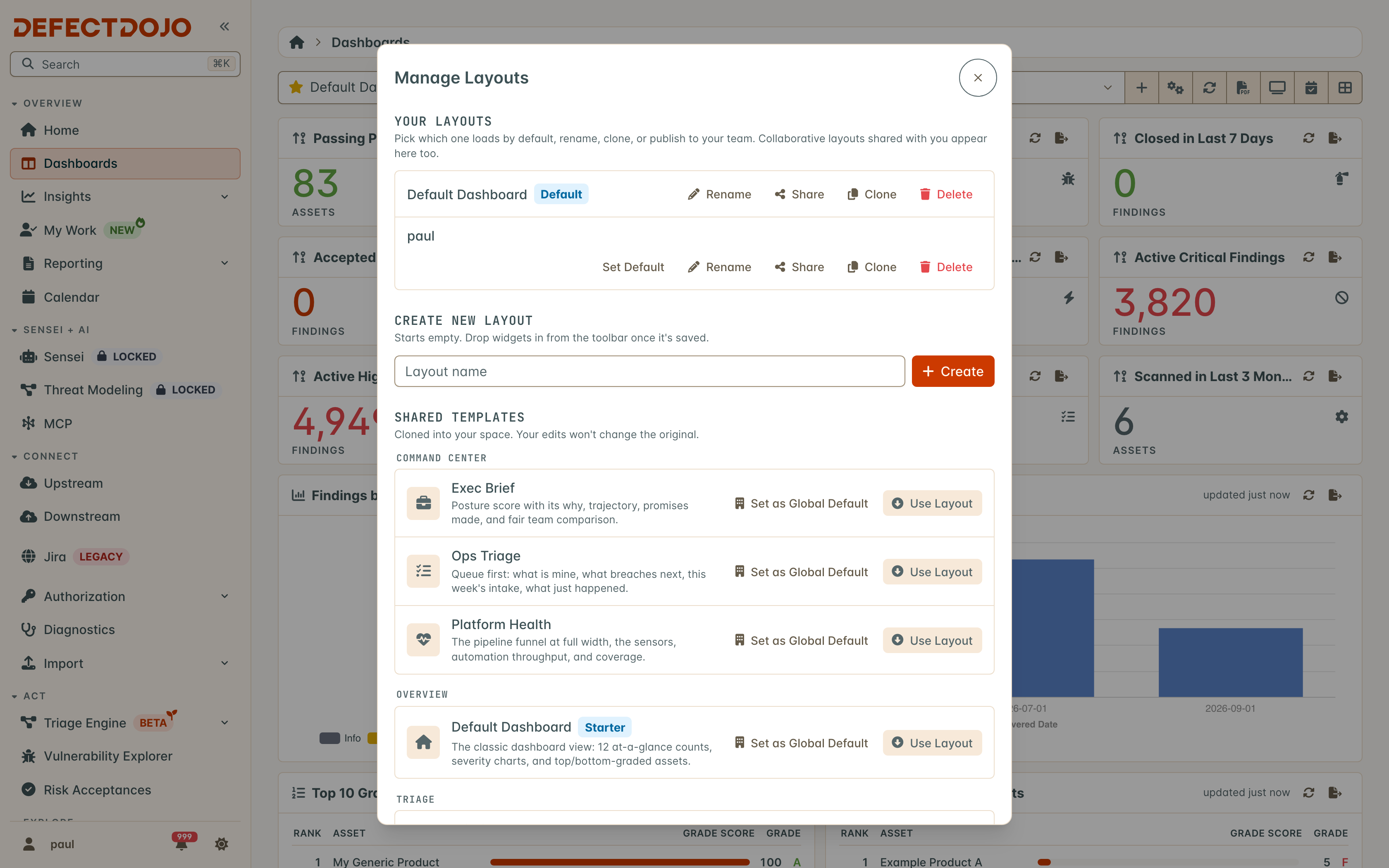 The Manage Layouts dialog