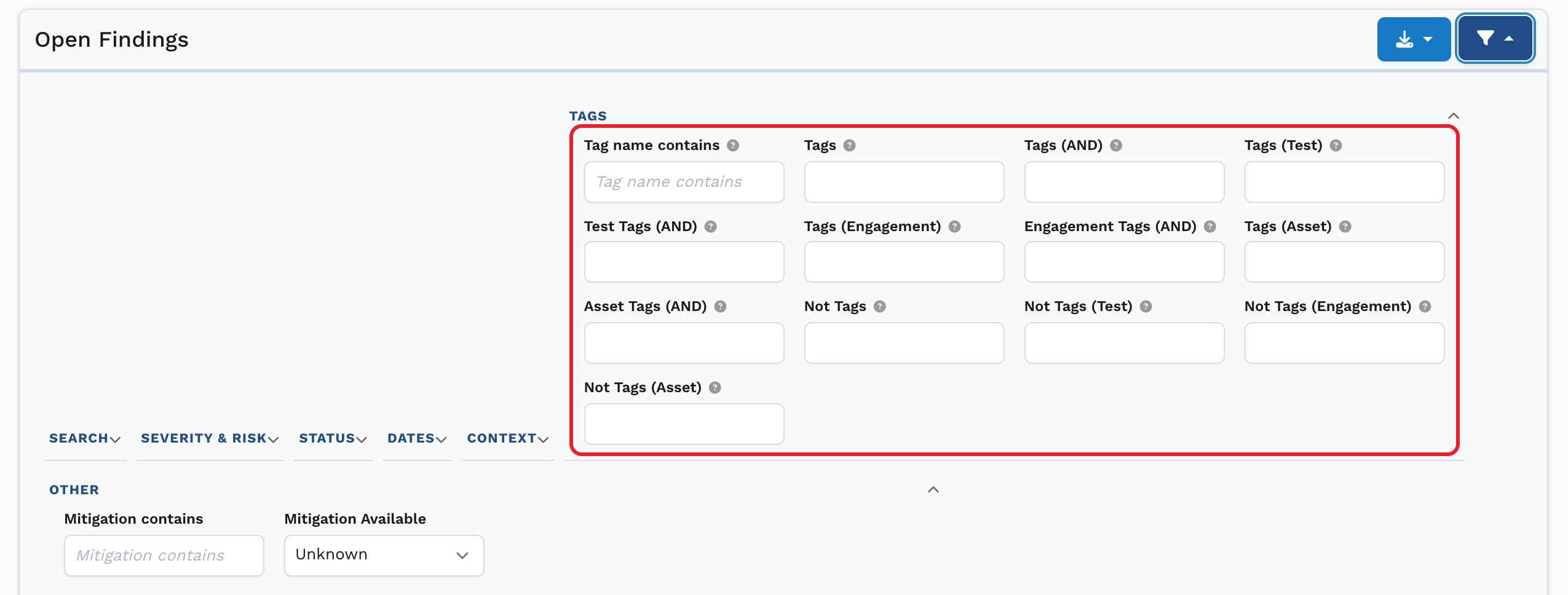Snippet of the finding filters