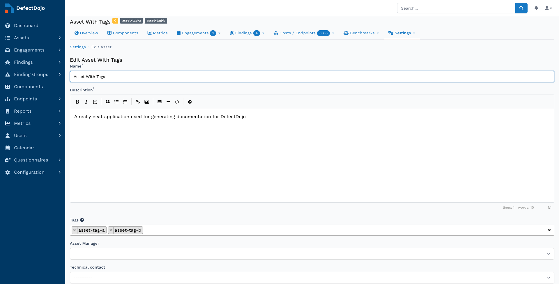 Tag management on an object