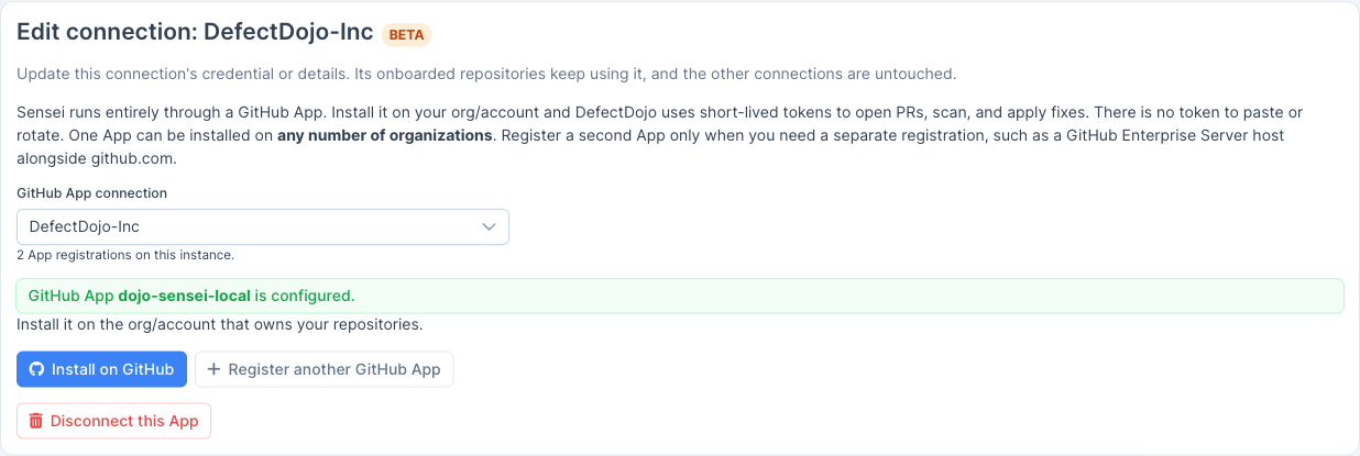 The connection’s own screen, where the App is installed and managed